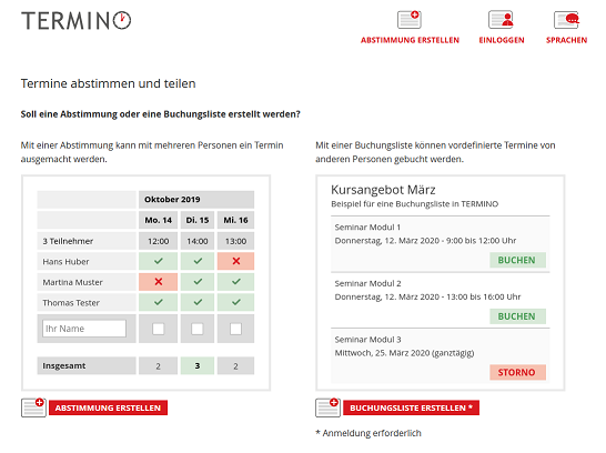 Startseite von Termino