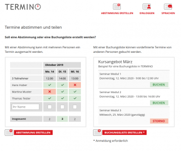 Landingpage von Termino